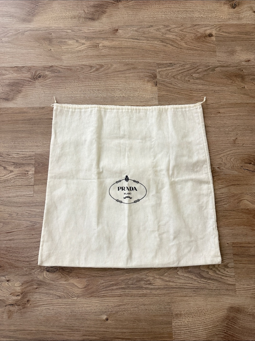 Prada Cream Drawstring Storage Bag with Black Logo 20L x 20H